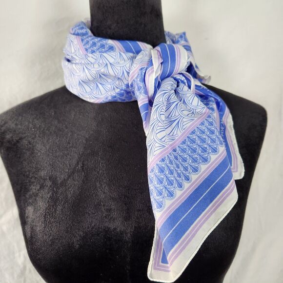 Glorious by Gloria Vanderbilt Accessories - Gloria Vanderbilt Square Scarf Hairtie Purple Blue White Pastel Geometric Italy